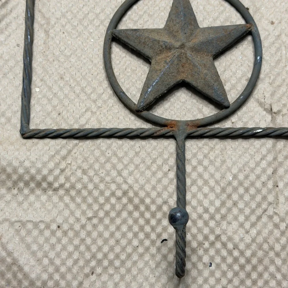Rustic Wrought Iron Texas Lone Star Wall Hook Rack Western Farmhouse Decor 13.5